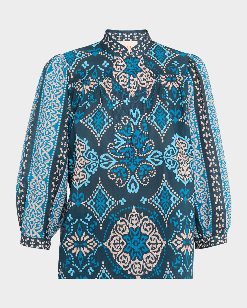Danilia Medallion-Print Blouson-Sleeve Top
